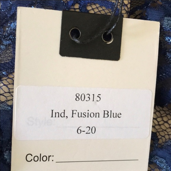 Mac Duggal couture blue sleeve lace gemstone gown - Picture 7 of 8